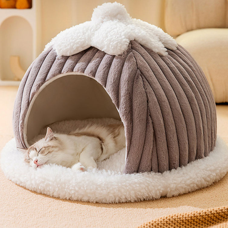 猫ベッド キャットハウス 冬 ペットベッド 猫 犬 小型犬 ドーム ペットハウス ドーム型ベッド 通年用 ふわふわ 柔らかい 保温 暖かい あ