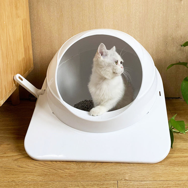 猫 ゆとりある内部空間 猫用トイレ 機能性とデザイン性を兼ね揃えた快適な 猫トイレ 猫 トイレ 猫トイレ ホワイト トイレ本体 散らからな