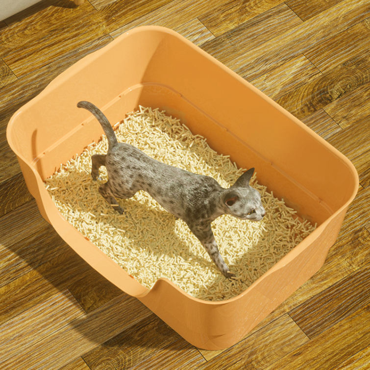 ニオイをとる砂専用 猫トイレ 大型猫用トイレ オープンタイプ 大きい猫 多猫 トイレ本体 簡単掃除 清潔 飛散防止 一体成形 全3カラー 幅6