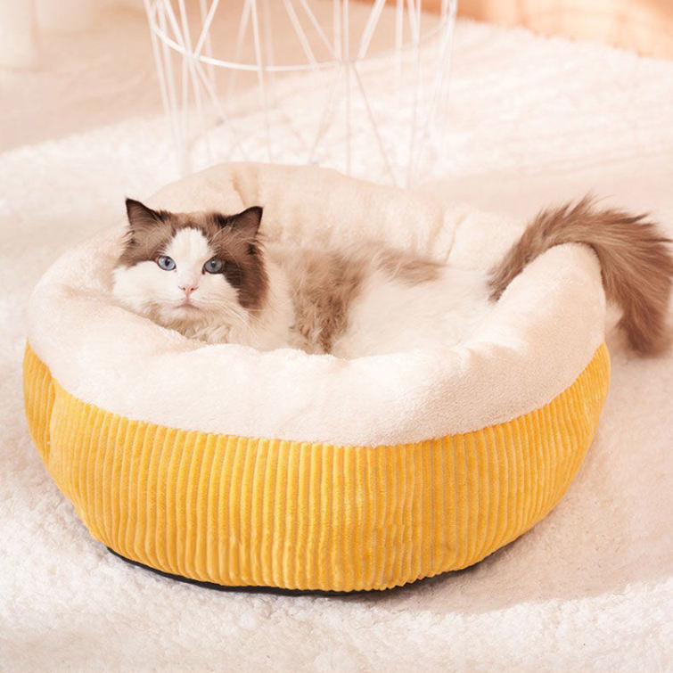 猫ベッド ふわふわ 小型犬用 丸型 高反発 クッション ドーナツペットベッド ぐっすり眠る 可愛いデザイン ラウンド型 もこもこ 暖かい 滑