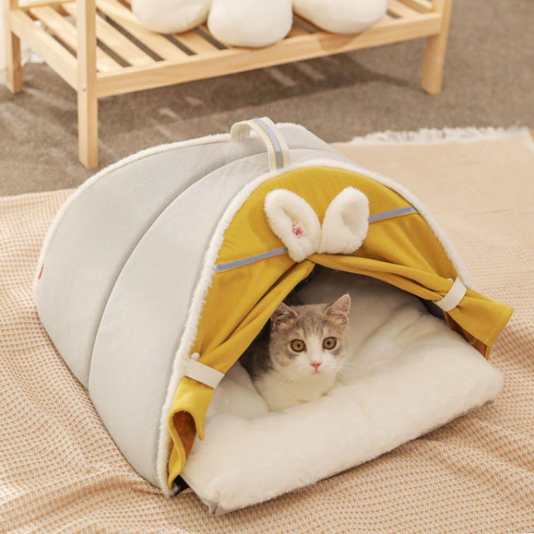 ペットテント ペット用ベッド 寝具 クッション付き 暖かい テント 可愛い キャットハウス 室内 秋 冬 犬猫兼用 ドッグ カーテン 猫 犬 ネ