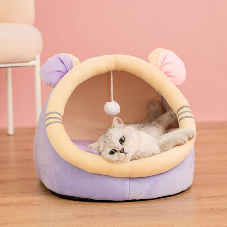ペットベッド 猫 ベッド 犬 ベッド 猫ハウス ペット用寝袋 キャットハウス ドーム型 暖かい ふわふわ 折りたたみ式寝マット 犬猫兼用 室