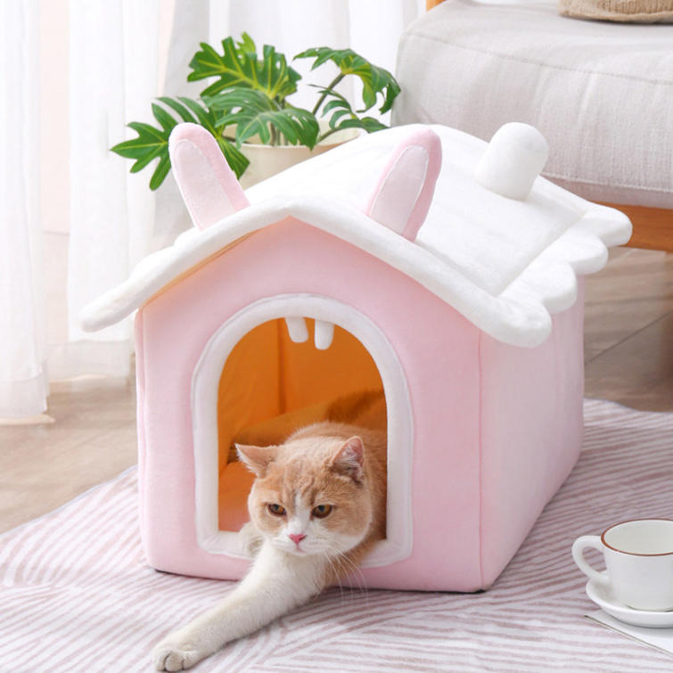 猫 ベッド 猫ハウス ペットベッド ペットクッション ドーム型 ペットハウス ふわふわ 屋根付き 猫ベッド 犬小屋 おしゃれ 洗える 折りた