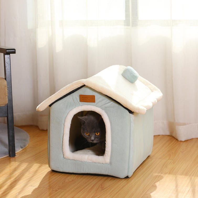 猫ハウス 冬 ドーム型 ペットハウス かわいい キャットハウス 用寝袋 ふかふか クッション付き マット 丸洗い うさぎ 兎 小動物用 カボチ